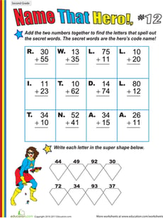 Name That Hero! Two-Digit Addition #12