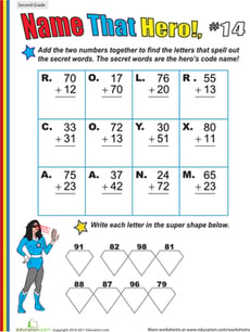 Name That Hero! Two-Digit Addition #14