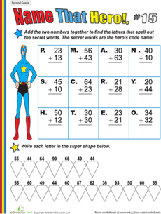 Name That Hero! Two-Digit Addition #15