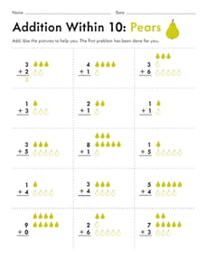 Addition Within 10: Pears
