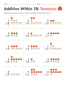 Addition Within 10: Tomatoes
