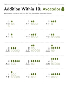 Addition Within 10: Avocados