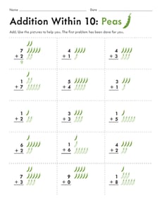 Addition Within 10: Peas