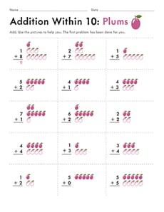 Addition Within 10: Plums
