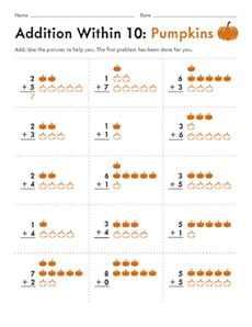Addition Within 10: Pumpkins
