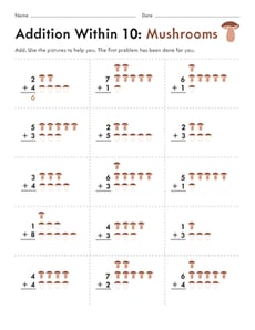 Addition Within 10: Mushrooms
