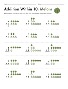 Addition Within 10: Melons