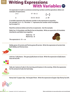 Writing Expressions with Variables: 1