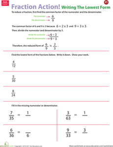 Fraction Action! Reducing to Lowest Terms #1