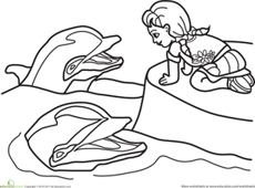 Color the Girl and her Dolphin Friends