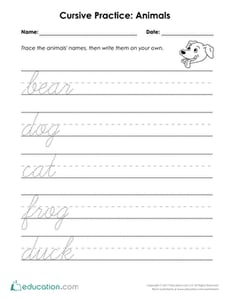 Cursive Practice: Animals
