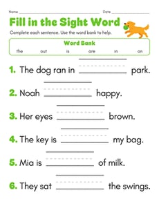 Fill in the Sight Word
