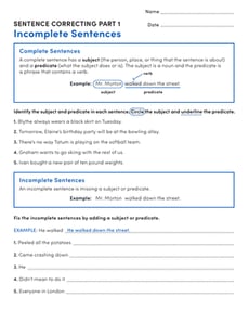Sentence Correcting: Incomplete and Run-Ons