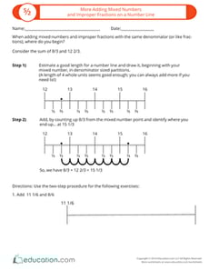 More Adding Mixed Numbers and Improper Fractions on a Number Line 
