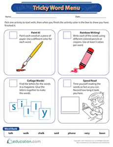 Tricky Word Menu