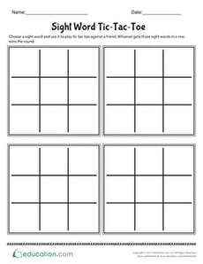 Sight Word Tic-Tac-Toe