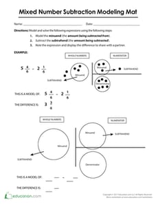 Mixed Number Subtraction Model Mat