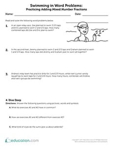 Swimming in Word Problems: Practicing Adding Mixed Number Fractions