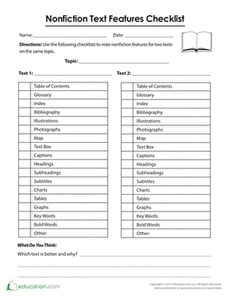 Nonfiction Text Features Checklist