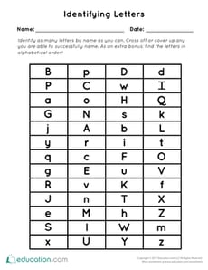 Identifying Letters Assessment