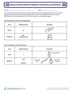 Measurement Word Problems: Mass and Volume