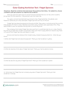 Color Coding Nonfiction Text:  Fidget Spinners