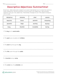 Descriptive Adjectives: Summertime!