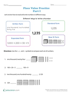 Place Value Practice: Part I