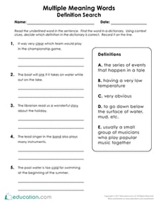Multiple Meaning Words: Definition Search