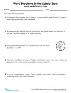 Word Problems in the School Day: Addition & Subtraction
