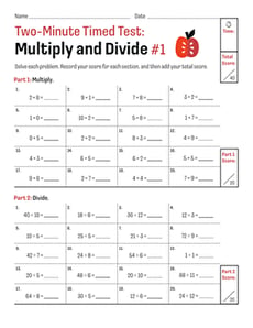 Two-Minute Timed Test: Multiply and Divide #1