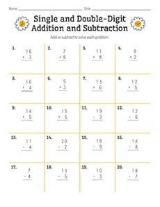 Single and Double-Digit Addition and Subtraction