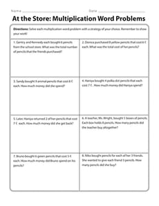 At the Store: Multiplication Word Problems