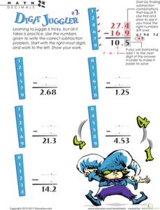 Digit Juggler Decimal Subtraction #2