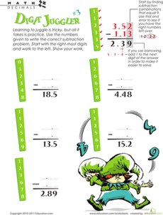 Digit Juggler Decimal Subtraction #3