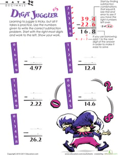 Digit Juggler Decimal Subtraction #5