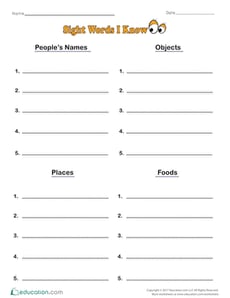 Sight Words I Know