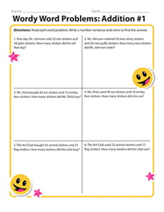 Wordy Word Problems: Addition #1