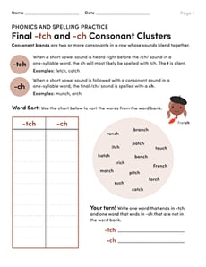 Phonics and Spelling Practice: Final -ch and -tch Consonant Clusters