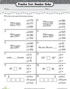 Practice Test: Number Order