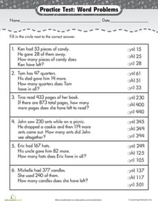 Practice Test: Addition & Subtraction Word Problems