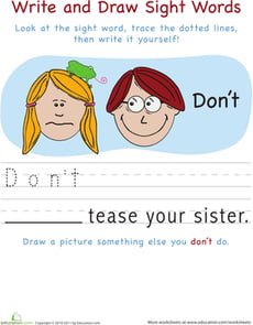 Write and Draw Sight Words: Don't