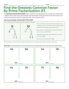 Find the Greatest Common Factor By Prime Factorization #3