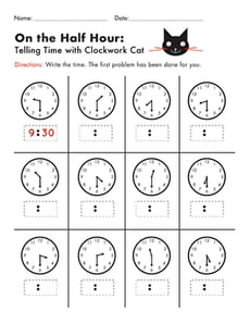On the Half Hour: Telling Time with Clockwork Cat