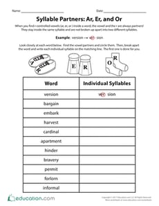 Syllable Partners: Ar, Er, and Or