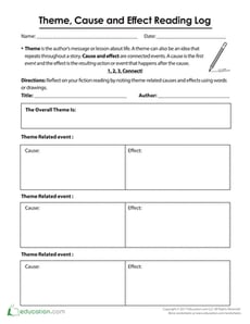 Theme, Cause, and Effect Reading Log