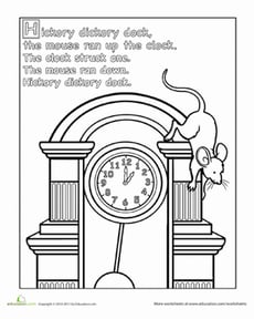 Hickory Dickory Dock Coloring Page