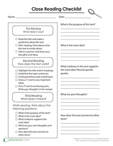 Close Reading Checklist