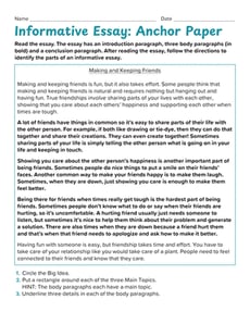 Informative Essay: Anchor Paper
