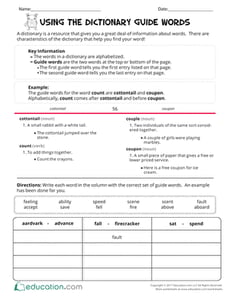 Using the Dictionary Guide Words